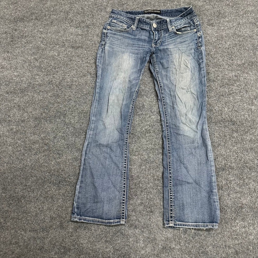 Express Jeans Womens Size 4S Blue Barely Boot Stella Low Rise Distressed Denim